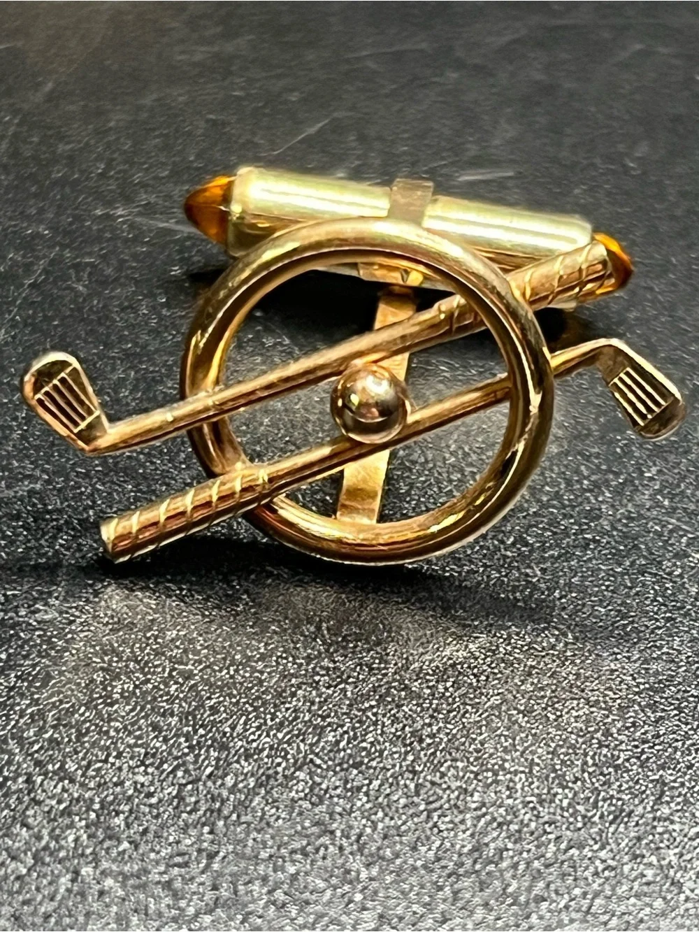 Vintage Gold Tone Golf Cufflinks Crossed Golf Clubs Golf Ball Men’s Cuff Links